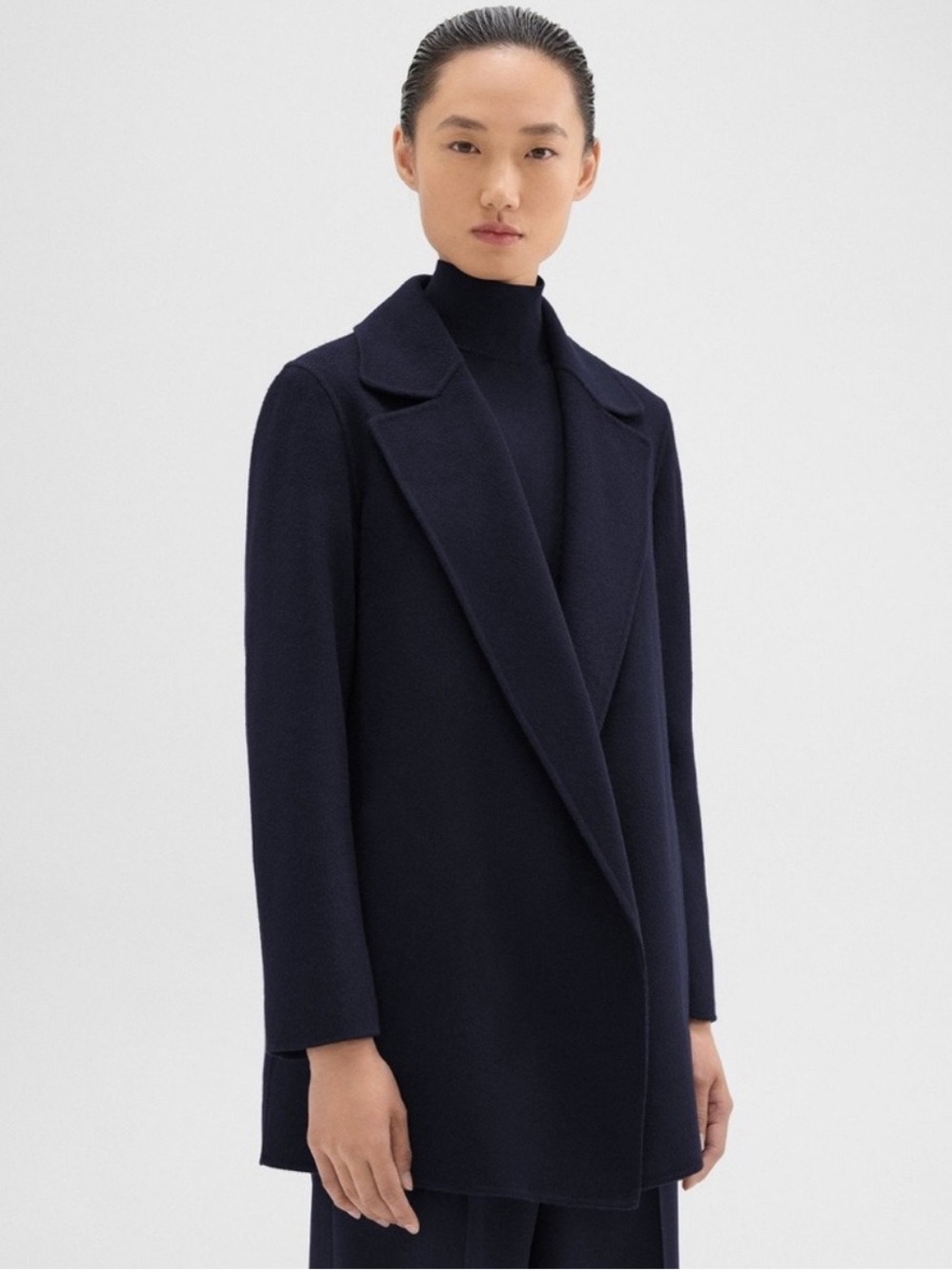 Theory Clairene Open Front Wool Cashmere Blend Jacket Blazer Navy Blue - Picture 7 of 13